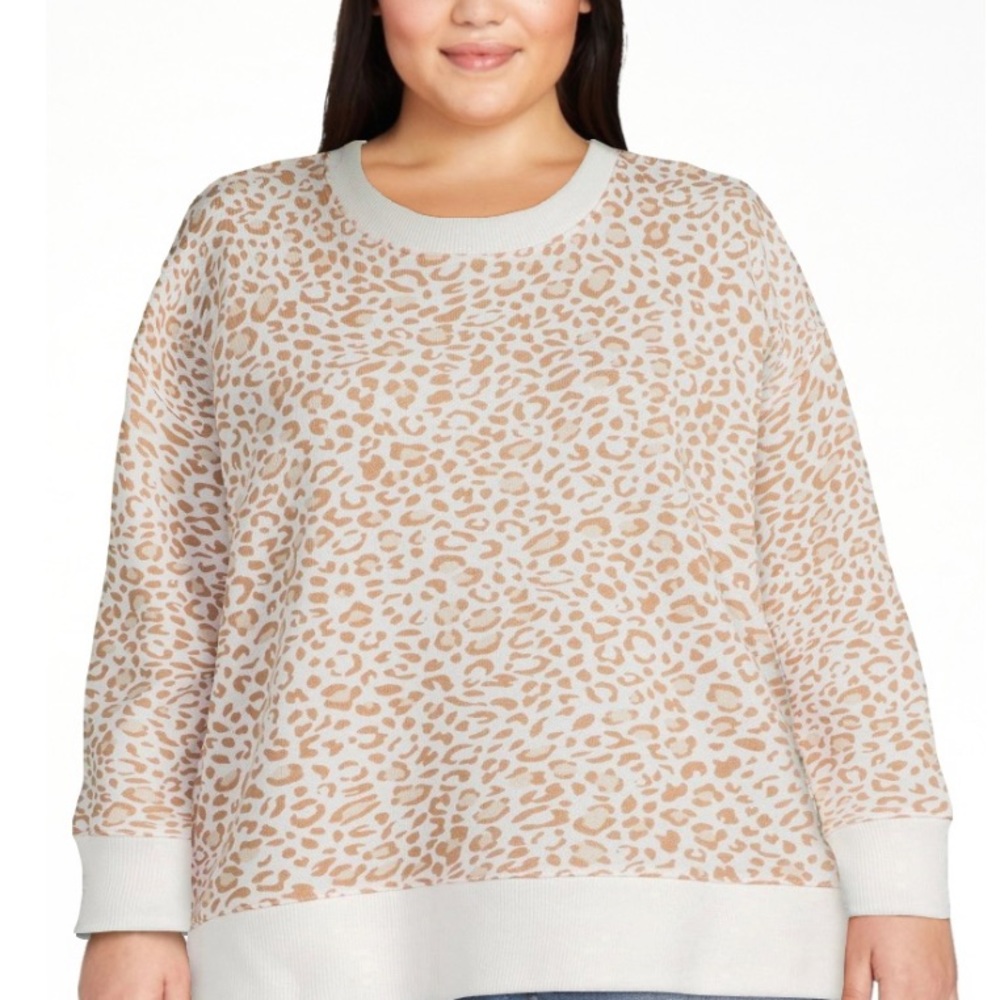 Time and Tru Garment Wash Sweatshirt Papyrus Beige Print EUC Comfy Boxy Fit XXL - Picture 8 of 9